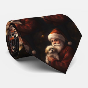 Maltese With Santa Claus Festive Christmas  Tie