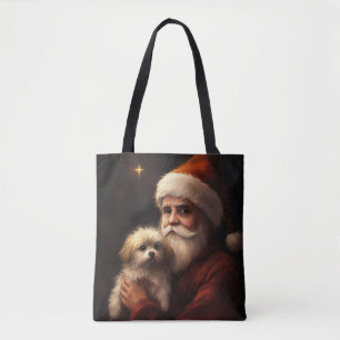 Maltese With Santa Claus Festive Christmas  Tote Bag