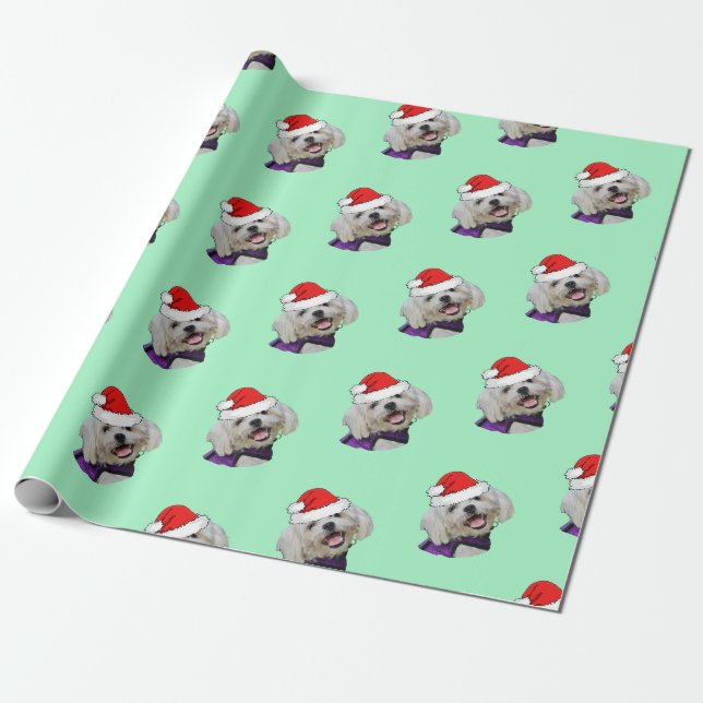 Maltese with Santa Hat   Wrapping Paper (Unrolled)