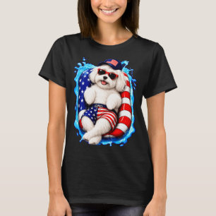 Maltese with sunglasses patriotic dog summer pool T-Shirt