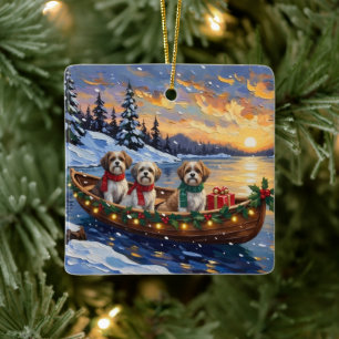 Malti Tzu Christmas Boat Holiday Ceramic Ornament