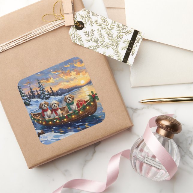 Malti Tzu Christmas Boat Holiday Square Sticker (Gifting)