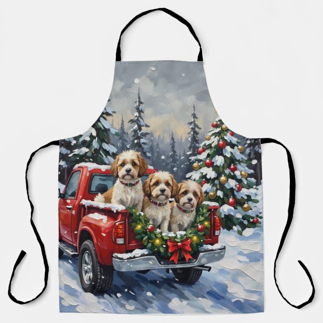 Malti-Tzu Christmas Red Truck Holiday Apron (Front)