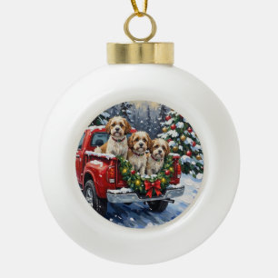 Malti-Tzu Christmas Red Truck Holiday Ceramic Ball Christmas Ornament