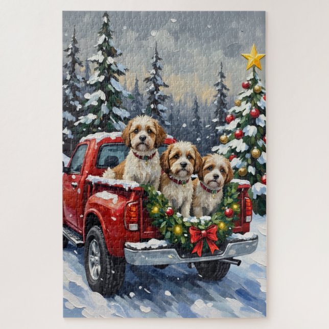 Malti-Tzu Christmas Red Truck Holiday Jigsaw Puzzle (Vertical)