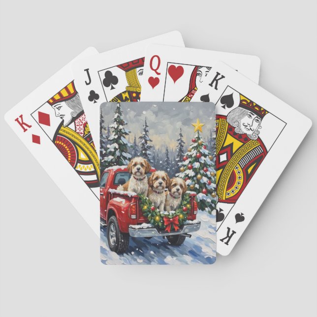Malti-Tzu Christmas Red Truck Holiday Playing Cards (Back)