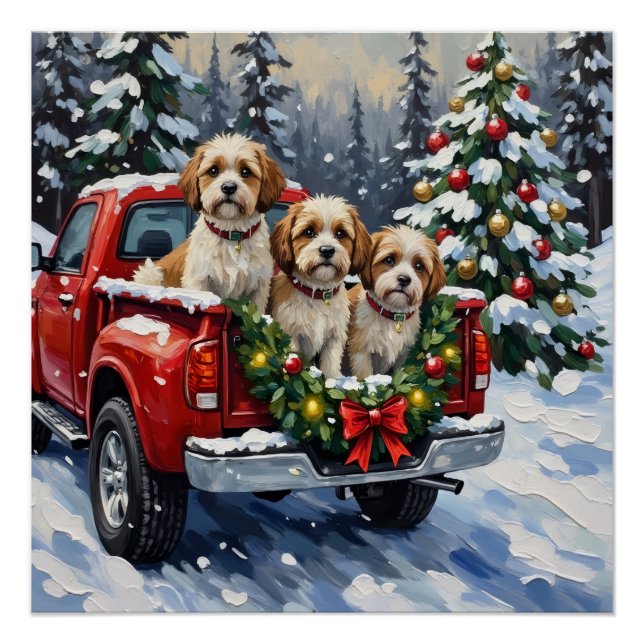 Malti-Tzu Christmas Red Truck Holiday Poster (Front)