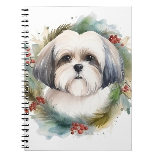 Malti Tzu Christmas Wreath Festive Pup Notebook (Front)