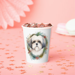 Malti Tzu Christmas Wreath Festive Pup Paper Cups