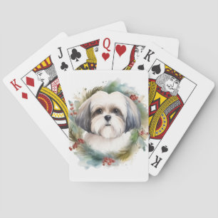 Malti Tzu Christmas Wreath Festive Pup Playing Cards