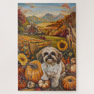 Malti Tzu Dog Autumn Harvest Thanksgiving Jigsaw Puzzle