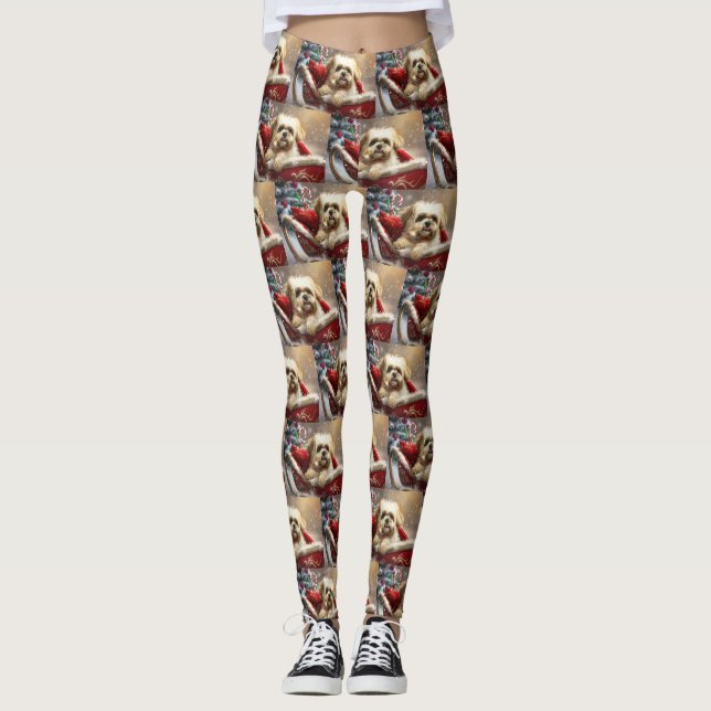 Malti Tzu Dog Christmas Festive Leggings (Front)