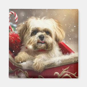 Malti Tzu Dog Christmas Festive Magnet