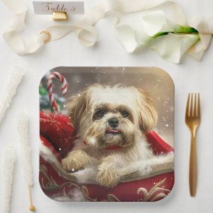 Malti Tzu Dog Christmas Festive Paper Plate