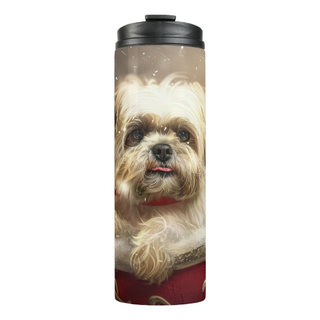 Malti Tzu Dog Christmas Festive Thermal Tumbler (Front)
