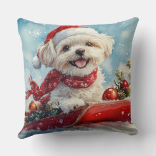 Malti Tzu Dog in Sledge Let it Snow Christmas Cushion