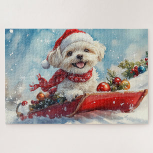 Malti Tzu  Dog in Sledge Let it Snow Christmas Jigsaw Puzzle