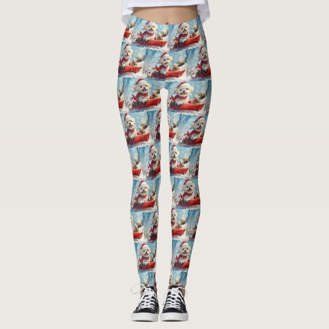 Malti Tzu  Dog in Sledge Let it Snow Christmas Leggings (Front)