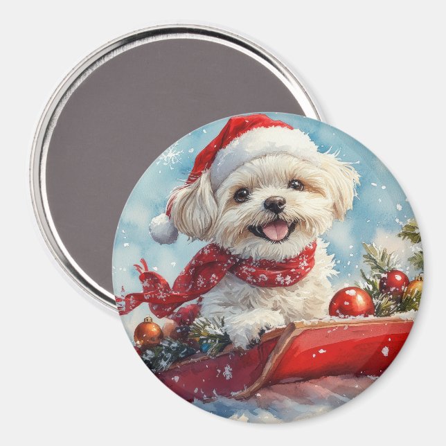 Malti Tzu  Dog in Sledge Let it Snow Christmas Magnet (Front/Back)