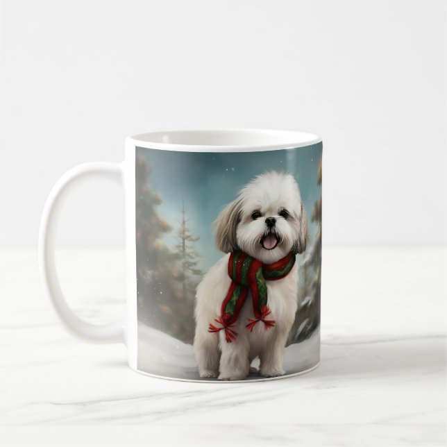 Malti Tzu Dog in Snow Christmas Coffee Mug (Left)