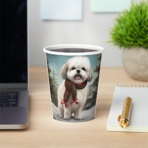 Malti Tzu Dog in Snow Christmas Paper Cups