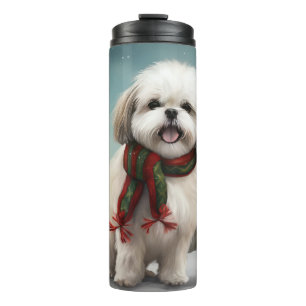Malti Tzu Dog in Snow Christmas Thermal Tumbler