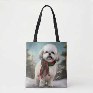 Malti Tzu Dog in Snow Christmas Tote Bag