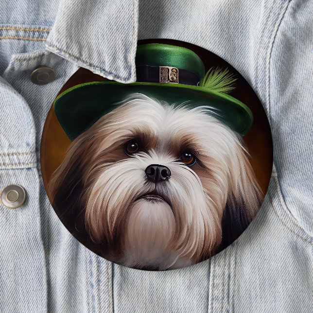 Malti Tzu Dog in St. Patrick's Day Dress 6 Cm Round Badge (In Situ)