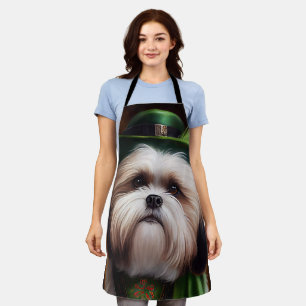 Malti Tzu Dog in St. Patrick's Day Dress Apron
