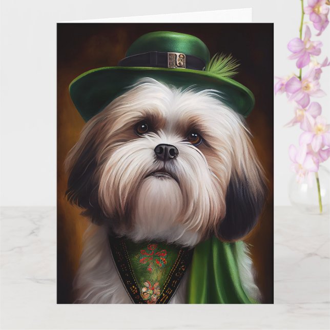 Malti Tzu Dog in St. Patrick's Day Dress Card (Orchid)