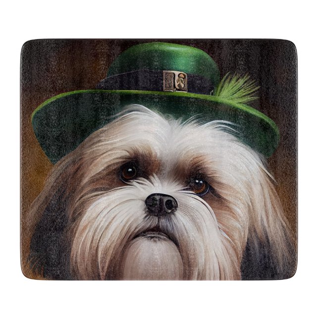 Malti Tzu Dog in St. Patrick's Day Dress Cutting Board (Front)