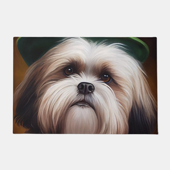 Malti Tzu Dog in St. Patrick's Day Dress Doormat (Front)