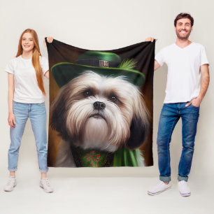 Malti Tzu Dog in St. Patrick's Day Dress Fleece Blanket