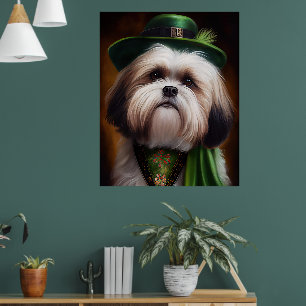 Malti Tzu Dog in St. Patrick's Day Dress Poster