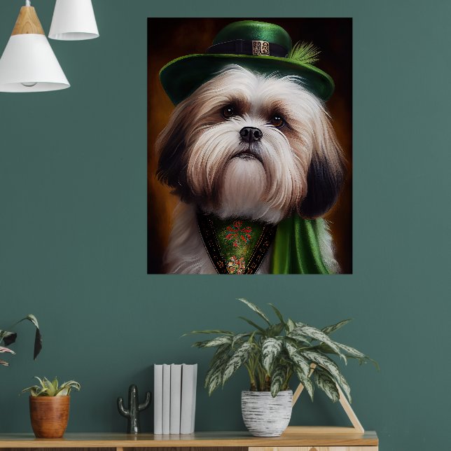 Malti Tzu Dog in St. Patrick's Day Dress Poster (Living Room 1)