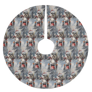 Malti Tzu Dog Riding Motorcycle Christmas Brushed Polyester Tree Skirt