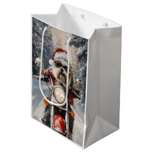 Malti Tzu Dog Riding Motorcycle Christmas Medium Gift Bag