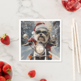 Malti Tzu Dog Riding Motorcycle Christmas Napkin