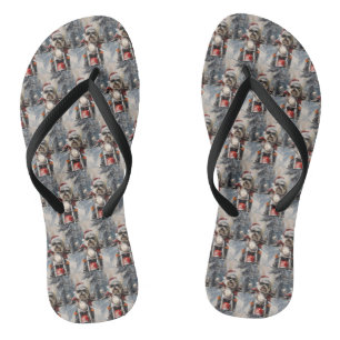 Malti Tzu Dog Riding Motorcycle Christmas Thongs