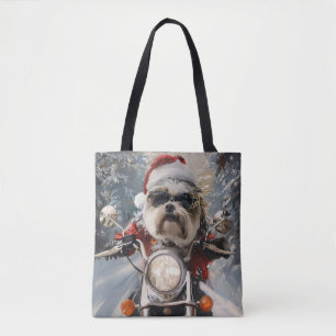 Malti Tzu Dog Riding Motorcycle Christmas Tote Bag