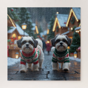 Malti Tzu Dogs Christmas Snow Holiday Jigsaw Puzzle