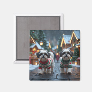Malti Tzu Dogs Christmas Snow Holiday Magnet