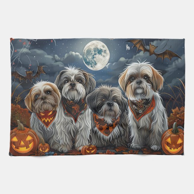 Malti Tzu Halloween Spooky Tea Towel (Horizontal)