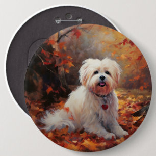 Malti Tzu in Autumn Leaves Fall Inspire 6 Cm Round Badge
