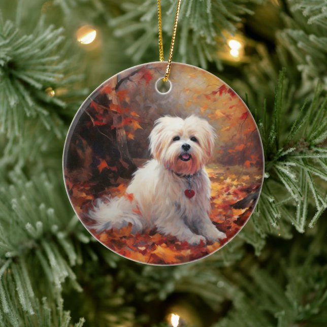 Malti Tzu in Autumn Leaves Fall Inspire Ceramic Ornament (Tree)