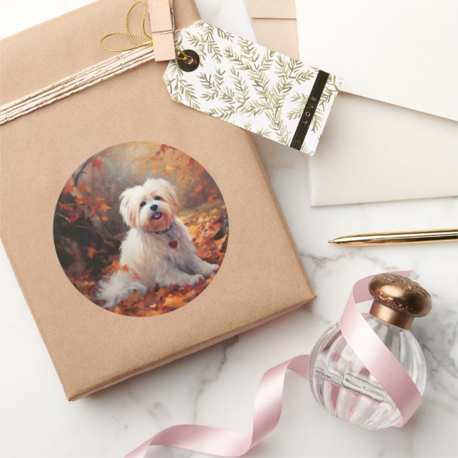 Malti Tzu in Autumn Leaves Fall Inspire Classic Round Sticker (Gifting)