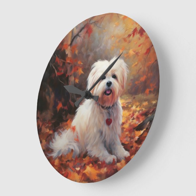 Malti Tzu in Autumn Leaves Fall Inspire Large Clock (Angle)