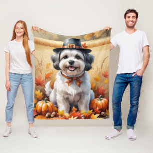 Malti Tzu In Autumn Leaves Thanksgiving Art Fleece Blanket