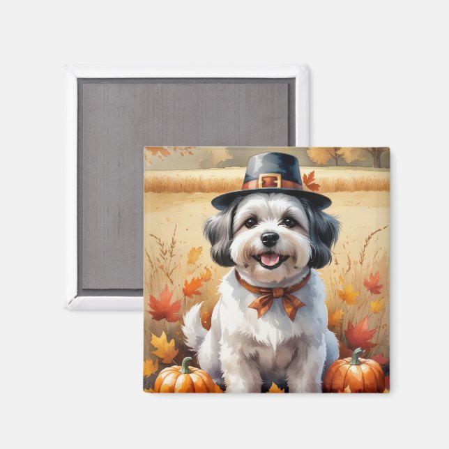 Malti Tzu In Autumn Leaves Thanksgiving Art  Magnet (Front/Back)
