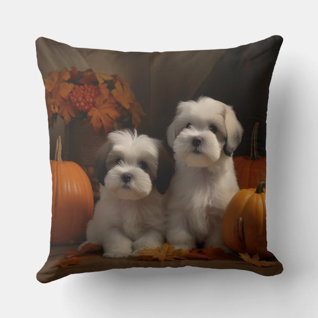 Malti tzu Puppy Autumn Delight Pumpkin Cushion (Back)